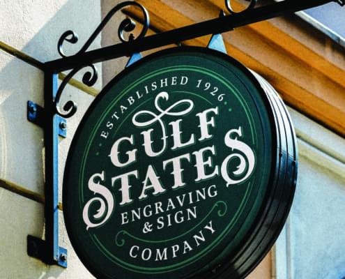 The new logo and branding suite for Gulf States Engraving and Sign Company, designed by Here Molly Girl