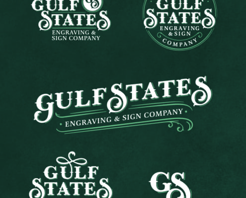 The new logo and branding suite for Gulf States Engraving and Sign Company, designed by Here Molly Girl