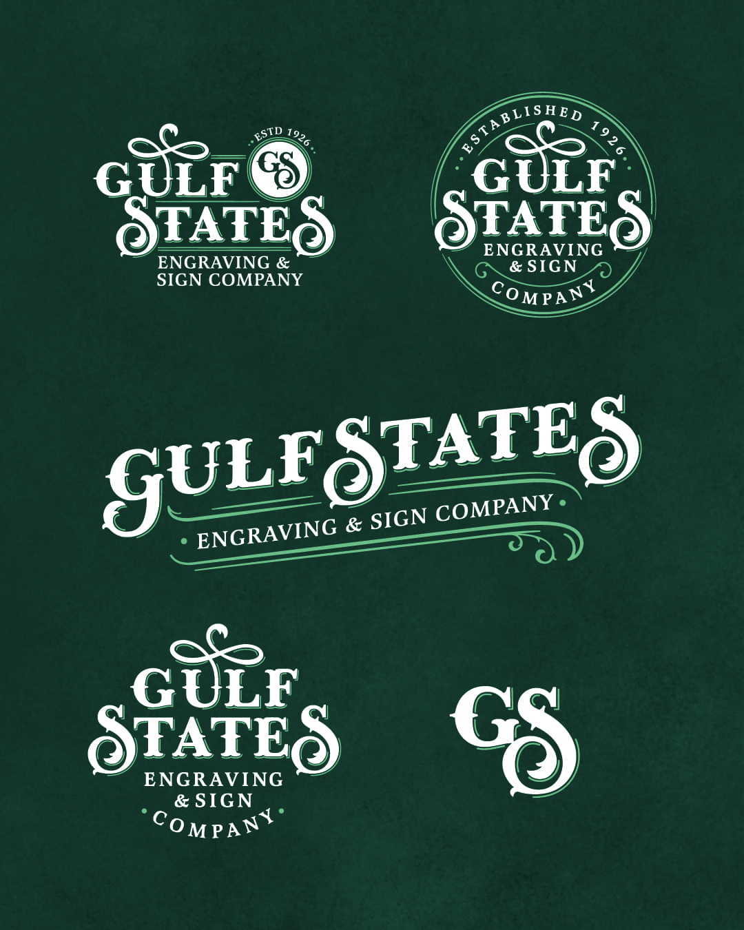 The new logo and branding suite for Gulf States Engraving and Sign Company, designed by Here Molly Girl