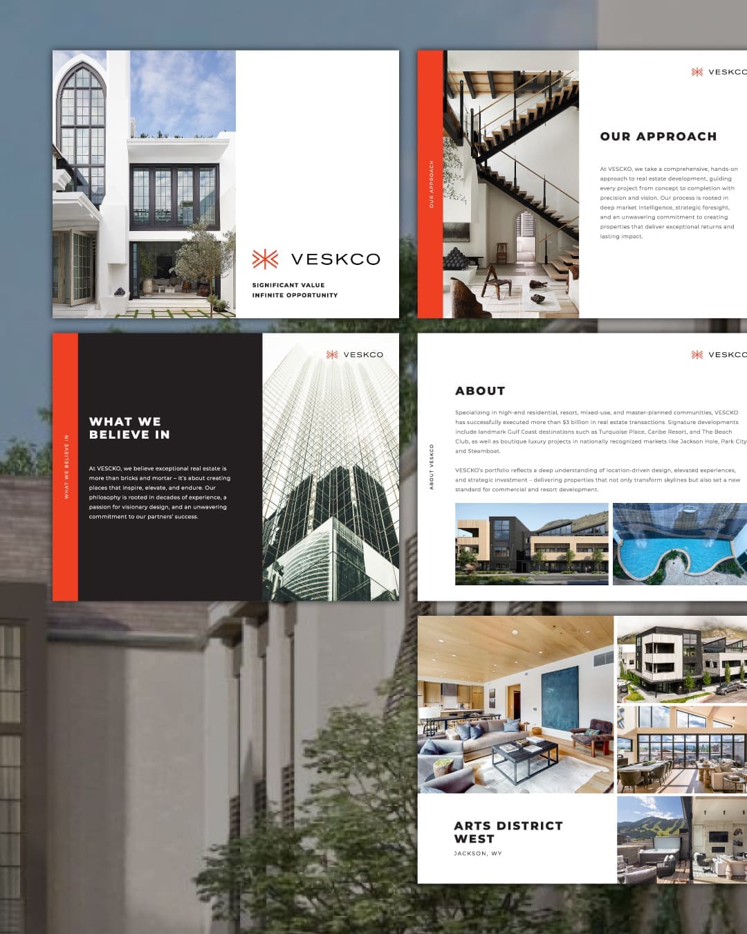 A beautifully designed pitch deck for VESKO real estate investment, created by Here Molly Girl