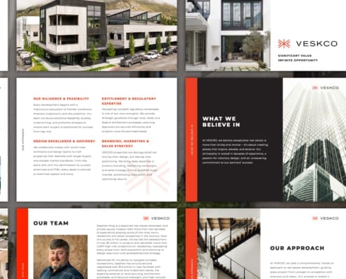 A beautifully designed pitch deck for VESKO real estate investment, created by Here Molly Girl